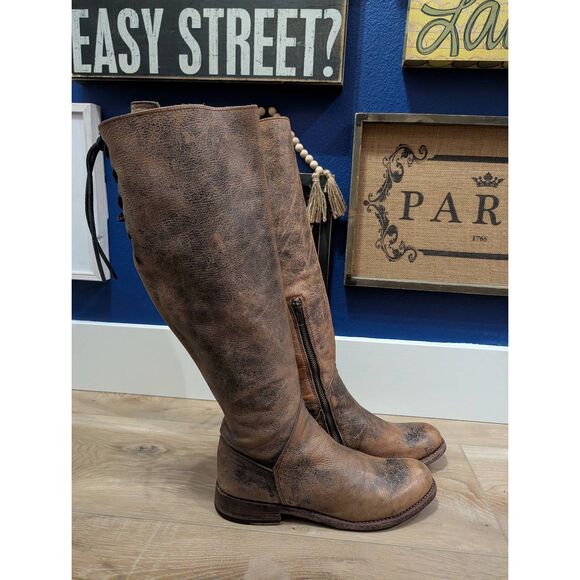 Bed Stu Manchester Tall Riding Boots Women's 9 Black Hand Washed Knee High - Picture 5 of 16